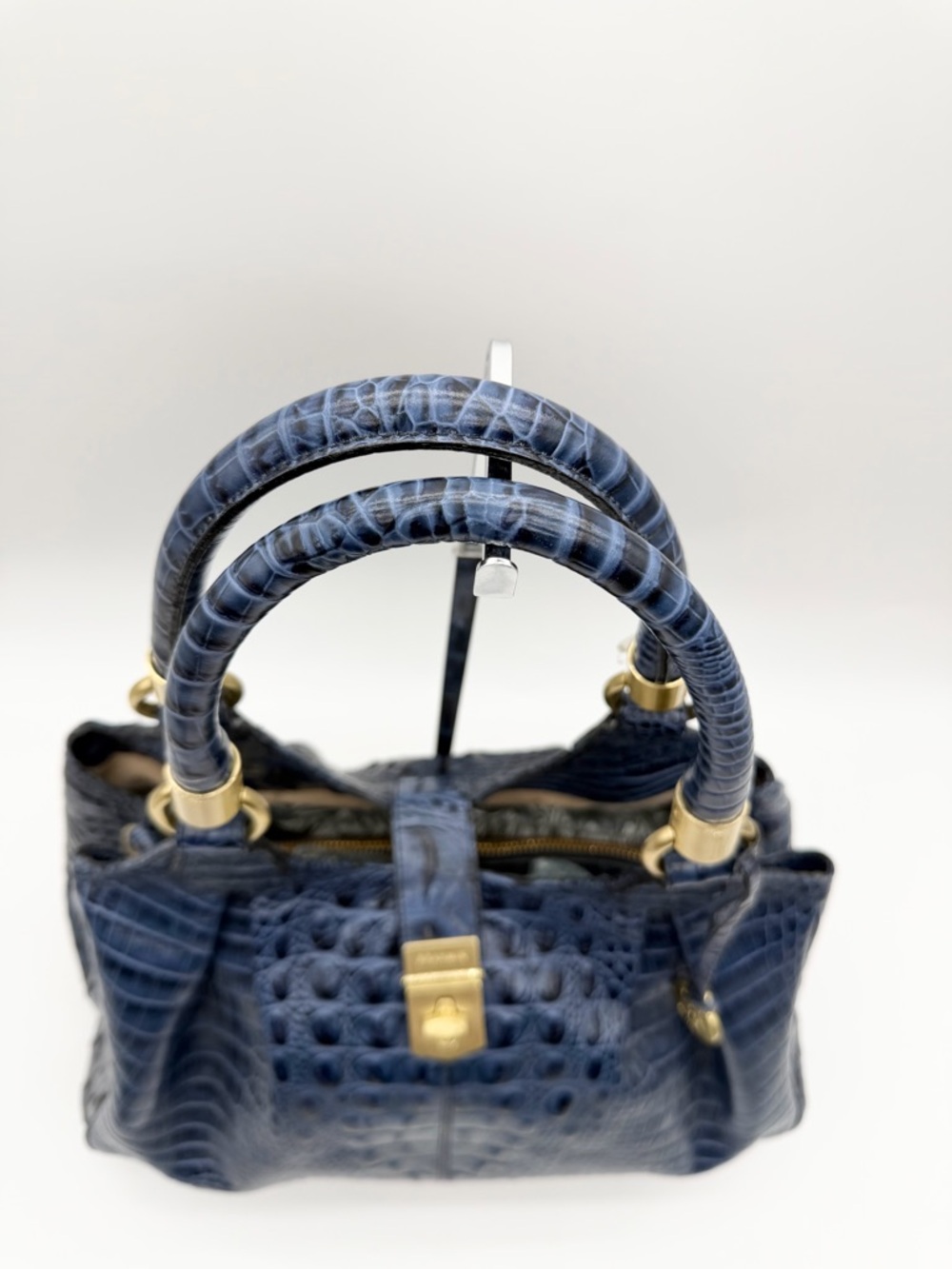 VTG Brahmin Melbourne Celia Crocs Embossed Leather Shoulder Bag Satchel Blue - Picture 4 of 14
